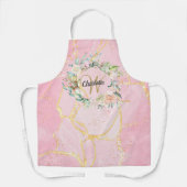 花のモノグラム ゴールド スクリプト ピンク ジオード アゲート エプロン (正面)