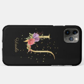 花のモノグラム パーソナライズ 名前イニシャル U文字 Case-Mate iPhoneケース (裏面(横))