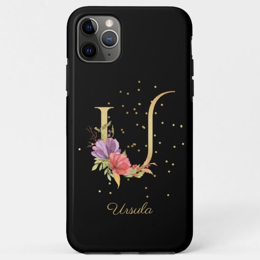 花のモノグラム パーソナライズ 名前イニシャル U文字 Case-Mate iPhoneケース (裏面)