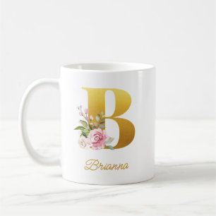 花のモノグラム ボタニカル ネームイニシャル ブライズメイド コーヒーマグカップ