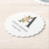 花のモノグラム レター A オーダーメイド 名前と日付 ペーパーコースター (アングル)