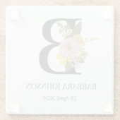 花のモノグラム レター B オーダーメイド 名前と日付 ガラスコースター (裏面)