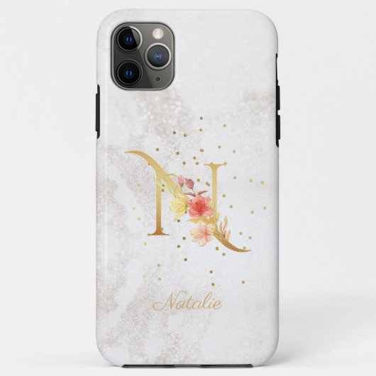 花のモノグラム 名前のイニシャル N 文字のカスタマイズ Case-Mate iPhoneケース (裏面)