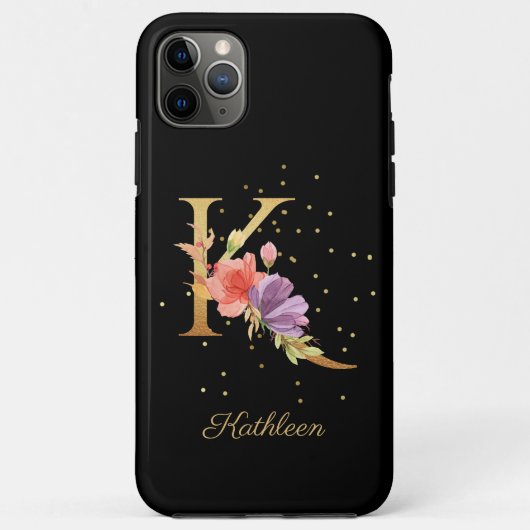 花のモノグラム 名前イニシャルK文字 Case-Mate iPhoneケース (裏面)
