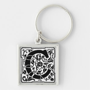花のモノグラム「C」- Keychain キーホルダー