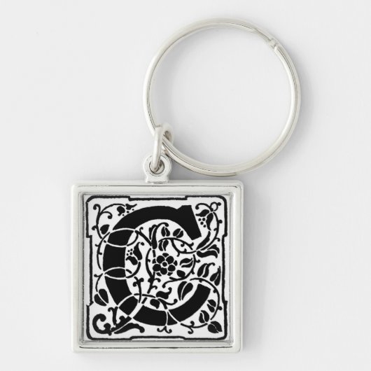 花のモノグラム「C」- Keychain キーホルダー (正面)