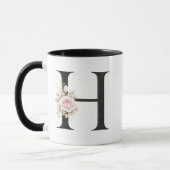 花のモノグラム H エレガントなイニシャルHロゴ マグカップ (左)
