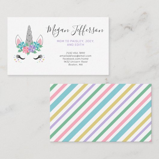 花のユニコーンのお母さんのテレホンカード 名刺 (正面/裏面)