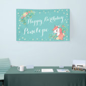 花のユニコーンのターコイズのハッピーバースデーのカスタムNam 横断幕 (トレードショー)