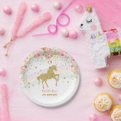 花のユニコーンのピンクの金ゴールドの虹の誕生日7"プレート ペーパープレート (パーティー)