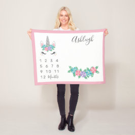 花のユニコーンのベビーの月例マイル標石 フリースブランケット