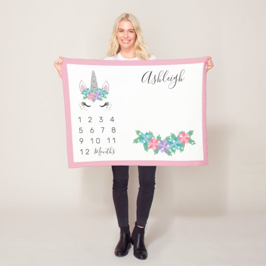 花のユニコーンのベビーの月例マイル標石 フリースブランケット (インサイチュ)