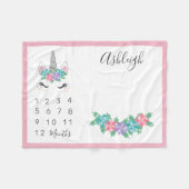 花のユニコーンのベビーの月例マイル標石 フリースブランケット (正面(横))