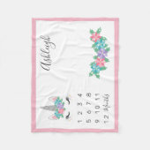 花のユニコーンのベビーの月例マイル標石 フリースブランケット (正面)