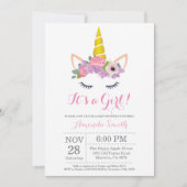 花のユニコーンのベビーシャワーの招待状 招待状 (正面)