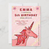 花のユニコーンの女の子の誕生日パーティー 招待状 (正面)