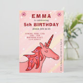 花のユニコーンの女の子の誕生日パーティー 招待状 (スタンド正面)