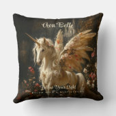 花のユニコーンの翼を持つ花の森の妖精 クッション (裏面)