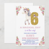 花のユニコーンの誕生日招待状 招待状 (正面/裏面)