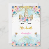 花のユニコーンの誕生日招待状 招待状 (正面)