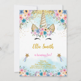 花のユニコーンの誕生日招待状 招待状