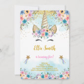 花のユニコーンの誕生日招待状 招待状 (正面)