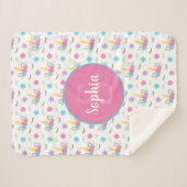 花のユニコーンの顔のパーソナライズなモノグラム シェルパブランケット (正面(横))