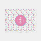 花のユニコーンの顔のパーソナライズなモノグラム フリースブランケット (正面(横))