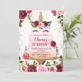 花のユニコーンケーキの誕生日招待状 招待状 (スタンド正面)