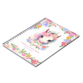 花のユニコーン 可愛い 女の子 カスタムネーム 子供 学校 ノートブック (左側)