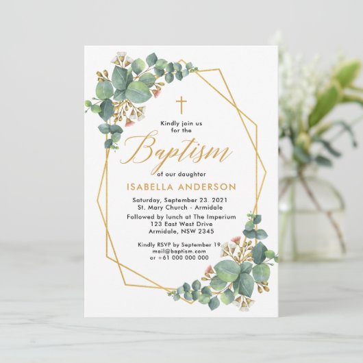 花のユーカリの洗礼の招待 招待状 (スタンド正面)