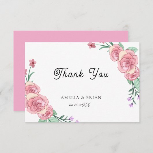花のユーカリの結婚式のお礼カード サンキューカード (正面/裏面)