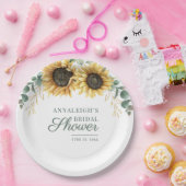 花のユーカリひまわりグリーン ブライダルシャワー ペーパープレート (パーティー)