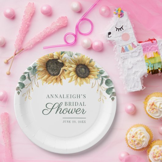 花のユーカリひまわりグリーン ブライダルシャワー ペーパープレート (パーティー)