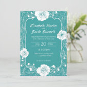 花のラインアート 白とターコイズの結婚式招待状 招待状 (スタンド正面)