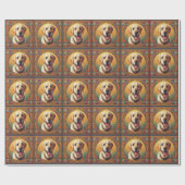 花のラブラドール・レトリーバー 犬 カラフルなボーダー ラッピングペーパー (フラット)