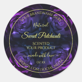 花のラベル ピンク パープル 咲き誇るバラ ラウンドシール