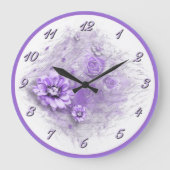 花のラベンダーの柱時計で書かれる ラージ壁時計 (正面)