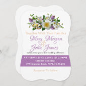 花のラベンダーゴールド＆ホワイトの花  リング付き 招待状 (正面/裏面)