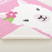 花のラマのアルパカのピンクのパーソナライズな女の子 シェルパブランケット (3/4)