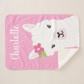 花のラマのアルパカのピンクのパーソナライズな女の子 シェルパブランケット (正面(横))