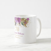 花のラメで輝くアメジストの70歳の誕生日 コーヒーマグカップ (正面右)