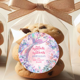 花のラメ入りマーメイドテール 4歳の誕生日 ラウンドシール
