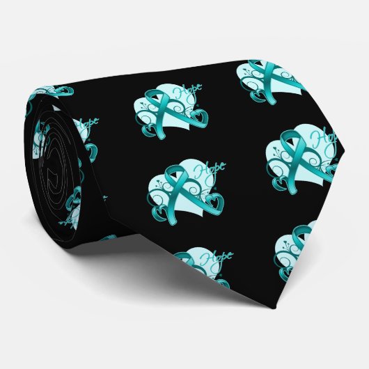 花のリボンの希望-卵巣癌 ネクタイ (ロール)