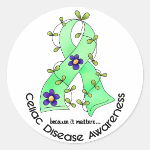 花のリボンのCELIAC病気の認識度のTシャツ ラウンドシール