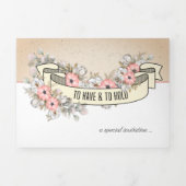 花のリボン付き3つ折り結婚式招待状（RSVP付き） 三つ折り招待状 (カバー)