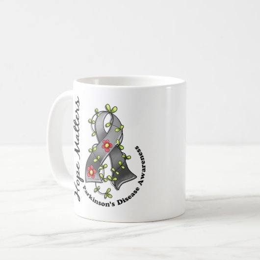 花のリボン4の希望の問題のパーキンソン病 コーヒーマグカップ (正面左)