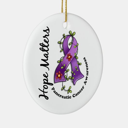花のリボン4の希望の問題の膵臓癌 セラミックオーナメント (右)