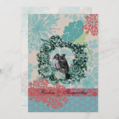 花のリースに愛の鳥 5x7 ウェディング招待状 招待状 (正面/裏面)