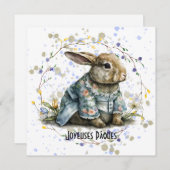花のリースのイースターウサギの服 シーズンカード (正面/裏面)